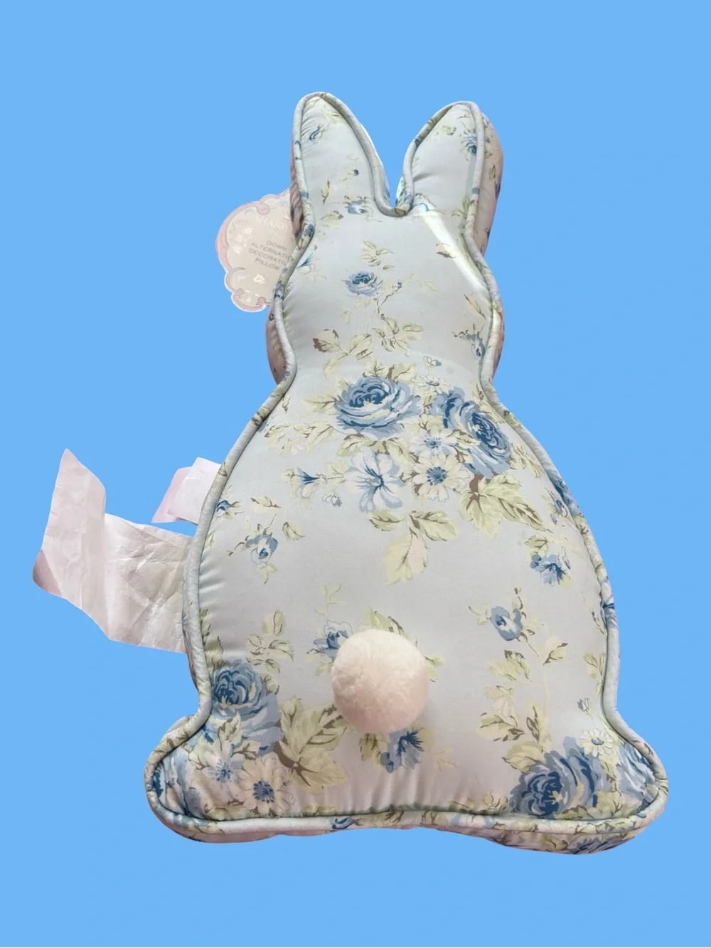 Shabby Chic Blue Floral Bunny Accent Pillow